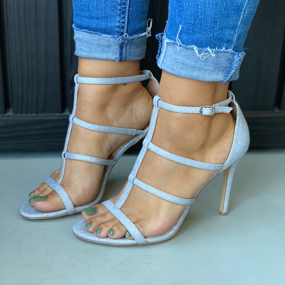 Rosie Platinum Caged Strappy Stiletto Heel Sandal - Picture 2 of 5
